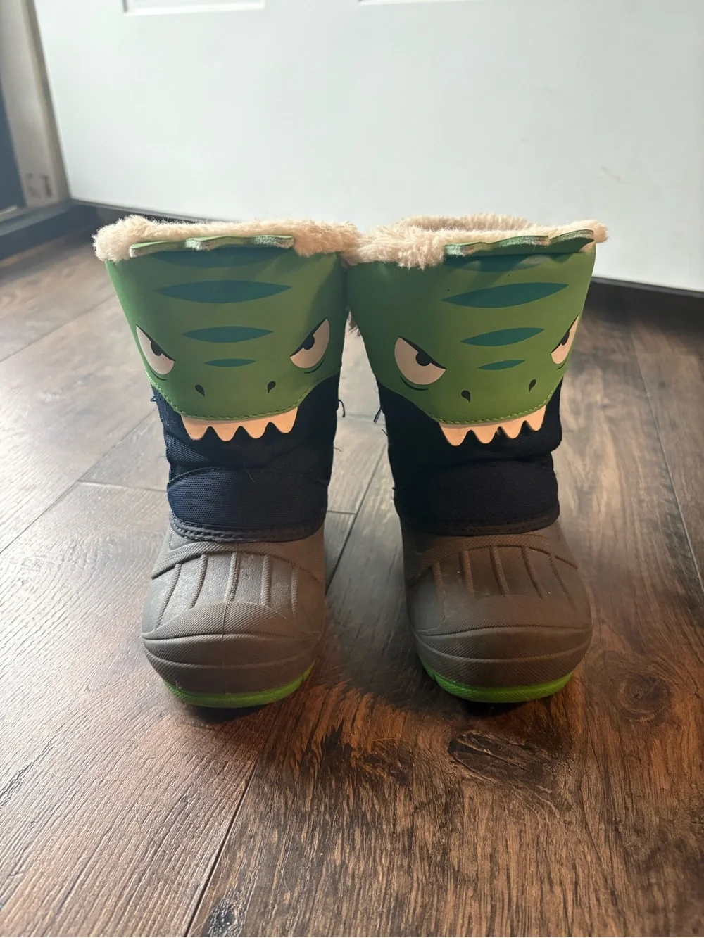 Kids Green Dinosaur Winter Boots